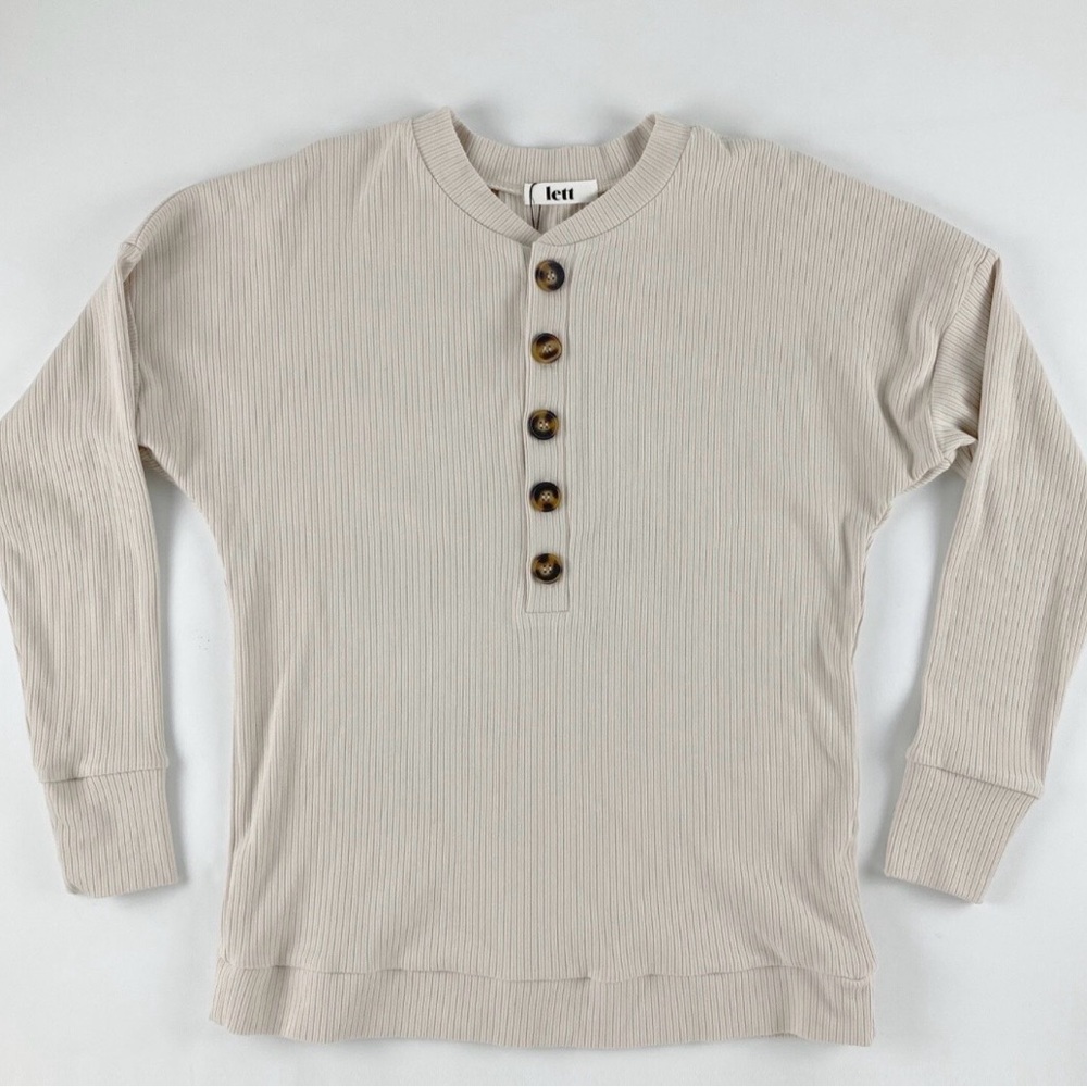 NWT LETT Kruger Henley Pullover Long Sleeve Ribbed Top Off-White Size XS
